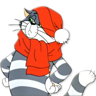 😤 Tom Cat Tom and Jerry cartoon, cat, scarf, hat, winter, gray, white whatsapp sticker