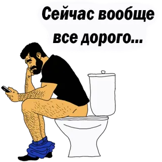 😡 Сейчас вообще все дорого... man, toilet, duur, zittend, telefoon, russisch telegram sticker