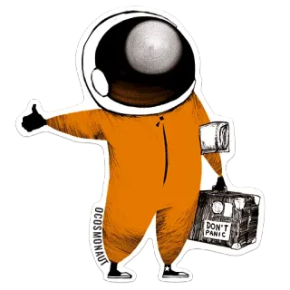 👣 DON'T PANIC astronaut, space, travel, suitcase, science fiction, hitchhiker's guide to the galaxy whatsapp sticker