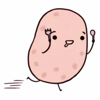 💭 aardappel, cartoon, eten, kawaii, schattig, rennen, vork, lepel whatsapp sticker