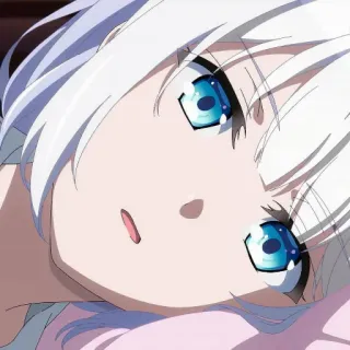 🍁 Anime, Garota, cabelo branco, olhos azuis, deitada, fofa telegram sticker