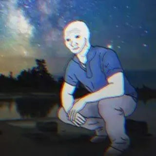 😔 Wojak, smutny, samotny, mem, płaczący, kucający, noc telegram sticker
