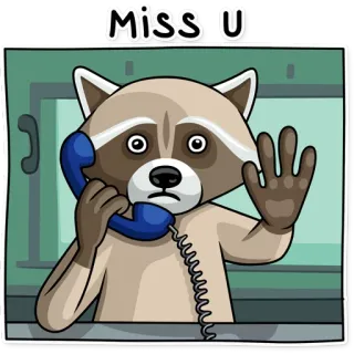 ❤ Miss U szop, tęsknię za tobą, telefon, machanie, zwierzę, słodki telegram sticker