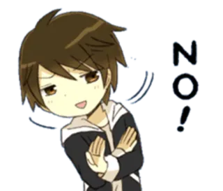 🙅 NO! nie, anime, sprzeciw, odrzucenie, kreskówka, chłopak telegram sticker