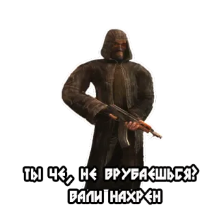 😬 ТЫ ЧЕ, НЕ ВРУБАЕШЬСЯ?
ВАЛИ НАХРЕН arme, stalker, russe, jeu vidéo whatsapp sticker