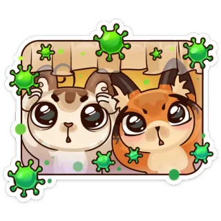 🦠 animali, gatto, volpe, cartone animato, kawaii, carino, pandemia, virus, covid telegram sticker