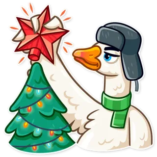 🎄 goose, christmas tree, star, winter, holiday, scarf, cute telegram sticker
