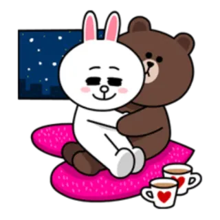 ☕ LINE FRIENDS, Brown, Cony, объятие, любовь, милый, кавай, дружба whatsapp sticker