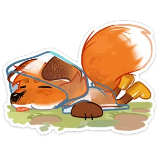 🦊 zorro, animal, dibujos animados, lindo, durmiendo, impermeable, triste telegram sticker