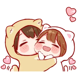 😘 kawaii, dễ thương, cặp đôi, tình yêu, ôm, anime, hoạt hình telegram sticker