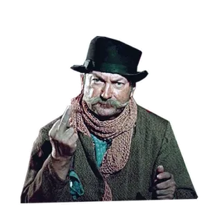 🖕 средний палец, обидный, жест, мужчина, шляпа, шарф telegram sticker