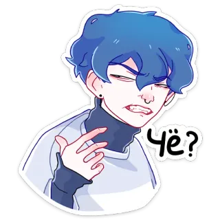 😈 Чё? anime, desenho animado, cabelo azul, pergunta whatsapp sticker
