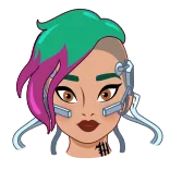 💝 girl, cyberpunk, cartoon, woman, face, technology, hair telegram sticker