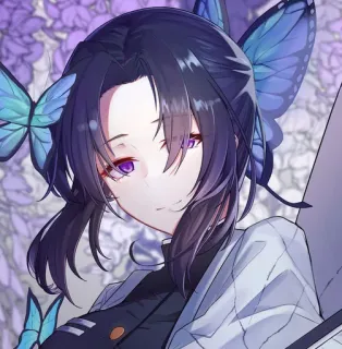 🦋 Anime, Mädchen, Schmetterling, Lila, Porträt telegram sticker