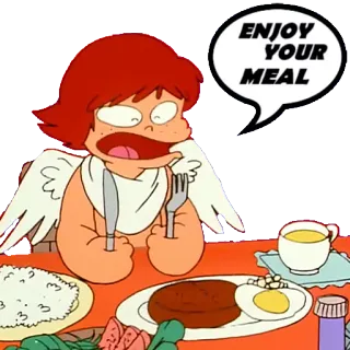 🍝 ENJOY YOUR MEAL comida, comida, disfrutar, ángel, dibujos animados telegram sticker