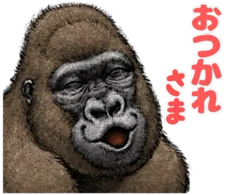😙 おつかれさま горилла, животное, уставший, приветствие, японский whatsapp sticker