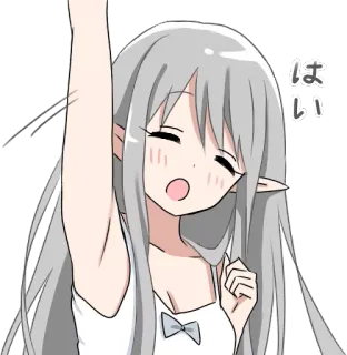 🖐️ はい anime, garota, elfo, sonolenta, kawaii whatsapp sticker