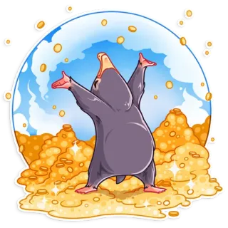🎉 モグラ, 動物, 漫画, 宝, 金, コイン, ハッピー telegram sticker