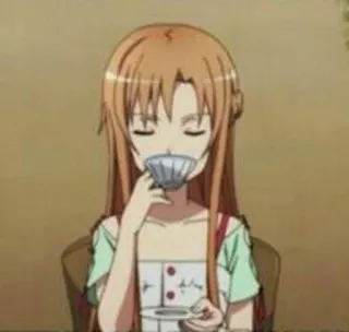 😑 Asuna Yuuki Sword Art Online Anime, Ragazza, Tè, Tazza, Carino, Cartone animato, Personaggio telegram sticker