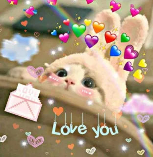 💖 Love you carino, amore, coniglio, cuore, kawaii, animale, adesivo telegram sticker