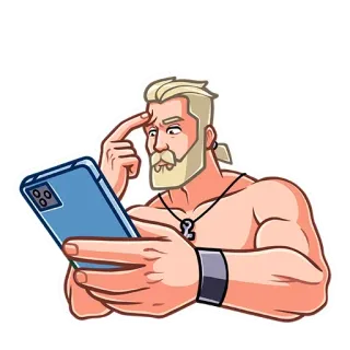 📲 hombre, reflexionando, teléfono, pensando, preocupado, expresión, digital telegram sticker