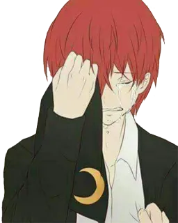 😭 anime, sad, crying, red hair, moon, tears telegram sticker