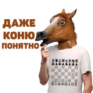 🐴 ДАЖЕ КОНЮ ПОНЯТНО horse, chess, russian, animal, meme telegram sticker