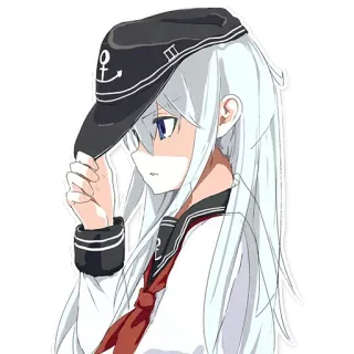 🎩 anime, girl, character, white hair, sailor uniform, hat, anchor telegram sticker
