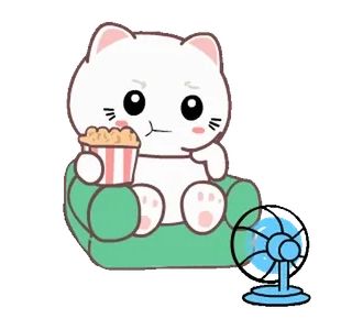 🍿 кот, мультфильм, попкорн, фанат, милый, диван, отдых whatsapp sticker
