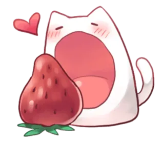 🍓 gato, fresa, corazón, lindo, kawaii, animal whatsapp sticker