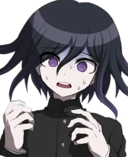 😥 Kokichi Oma Danganronpa V3: Killing Harmony 애니메이션, 만화, 단간론파, 오마 코키치, 캐릭터, 보라색 눈, 걱정, 두려움 telegram sticker