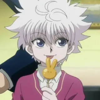 🌑 Killua Zoldyck Hunter x Hunter 애니메이션, 소년, 흰머리, 롤리팝, 귀여운, 키르아, 조르딕 telegram sticker