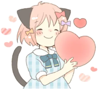 🤗 Anime, Kawaii, Coração, Fofo, Orelhas de gato, Garota telegram sticker