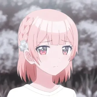 😞 anime, cô gái, tóc hồng, dễ thương, buồn telegram sticker