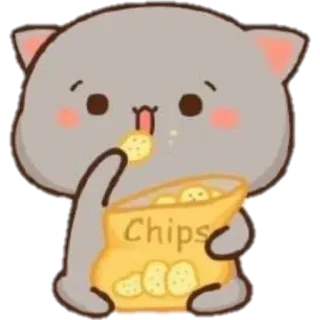 😋 Chips แมว, มันฝรั่ง, อาหาร, ขนม, น่ารัก, การ์ตูน telegram sticker