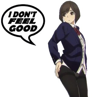 🤕 I DON'T FEEL GOOD anime, girl, school uniform, sad, quote telegram sticker