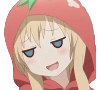 😏 动漫, 女孩, 得意, 番茄, 帽衫, 卡通, 可爱 telegram sticker