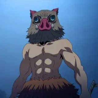 👺 Inosuke Hashibira Demon Slayer Anime, Demon Slayer, Inosuke, Inosuke Hashibira, Masque de sanglier, Muscle, Personnage d'anime telegram sticker