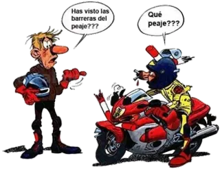 😂 Has visto las barreras del peaje??? Qué peaje??? moto, dessin animé, péage, circulation, véhicule, route whatsapp sticker