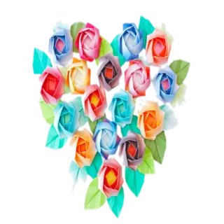 💙 цветы, оригами, сердце, розы, цветочная композиция, красочный telegram sticker