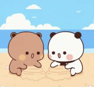 🌟 ours, château de sable, plage, mignon, dessin animé, animaux telegram sticker