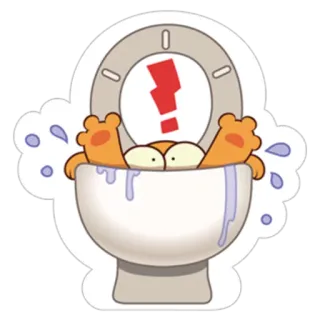 😟 Toilette, Chat, Animal, Dessin animé, Orange, Point d'exclamation telegram sticker