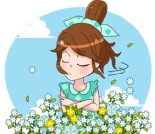 😥 desenho animado, menina, flores, bonito, ilustração, adesivo whatsapp sticker