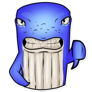 👎 dibujo animado, ballena, enfadado, pulgar abajo, disgusto, personaje whatsapp sticker