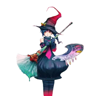 😈 sorcière, balai, animé, dessin animé, Halloween, magie, fantaisie, illustration telegram sticker