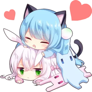 ❄️ Anime, Mono, Chibi, Kawaii, Corazones, Manga, Gato, Conejo telegram sticker