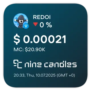 📊 REDOI
▼0%
$0.00021
MC: $20.90K
nine candles
20:33, Thu, 10.07.2025 (GMT +0) telegram sticker