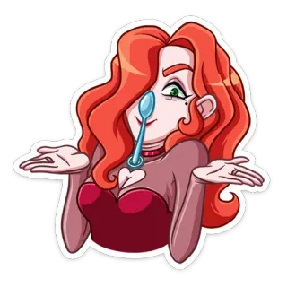🤷‍♀ cartoon, woman, redhead, spoon, gesture, sticker telegram sticker