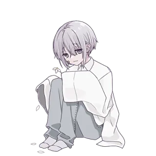 😄 Anime, Menino, Sentado, Triste, Flor whatsapp sticker