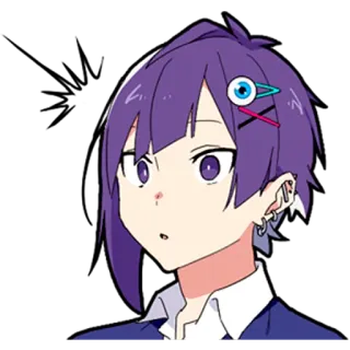 😮 anime, cartoon, character, purple hair, eye clip, earrings, cute, manga whatsapp sticker
